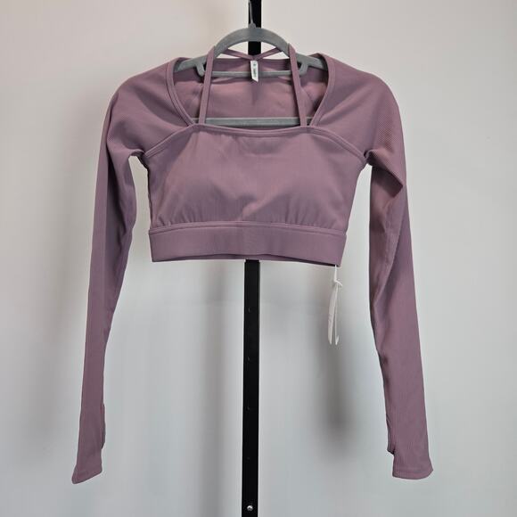 NWT Halara Long Sleeve Crop Top Shirt Lavendar Purple Ribbed Stretch Athletic XS - Picture 1 of 8